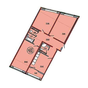 3 комнатная 95.95м²