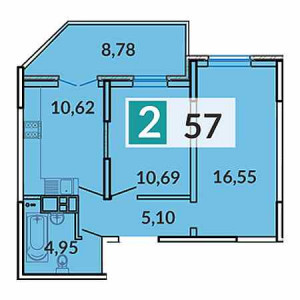 2 комнатная 57м²