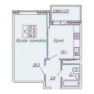 1 комнатная 39.9м²