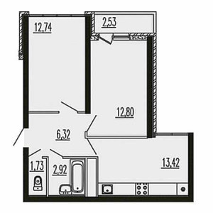 2 комнатная 52.46м²