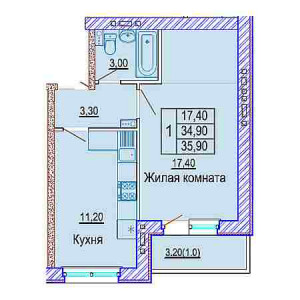 1 комнатная 35.9м²