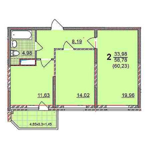 2 комнатная 60.23м²