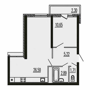 1 комнатная 49.27м²