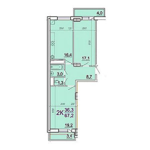 2 комнатная 67.2м²