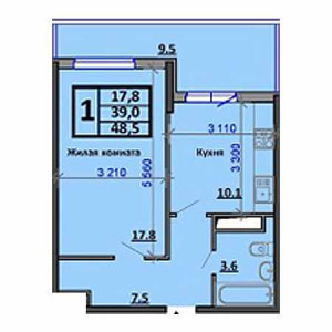 1 комнатная 48.5м²