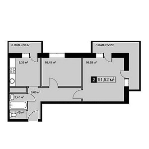 2 комнатная 51.52м²