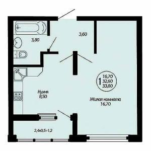 1 комнатная 33.8м²