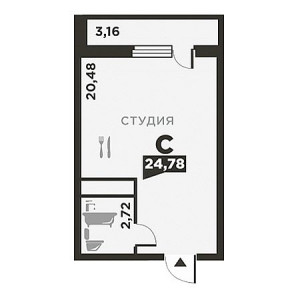 Студия 24.78м²