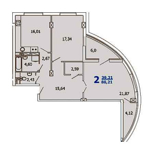 2 комнатная 88.21м²