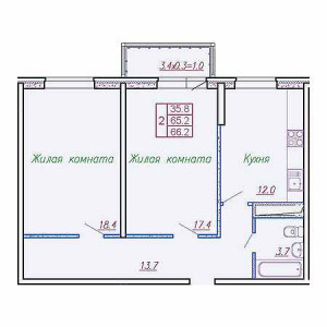 2 комнатная 66.2м²