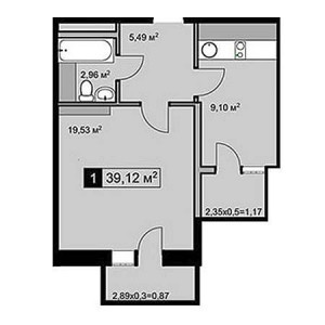 1 комнатная 39.12м²