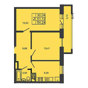 2 комнатная 54.24м²