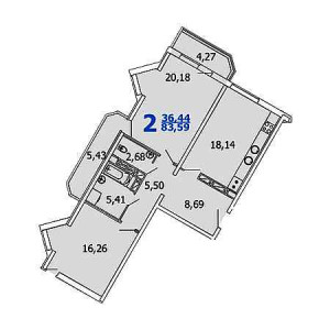 2 комнатная 83.59м²