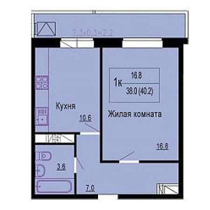 1 комнатная 40.2м²