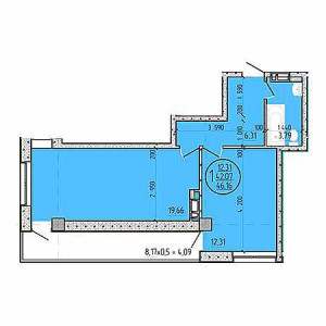 1 комнатная 46.16м²