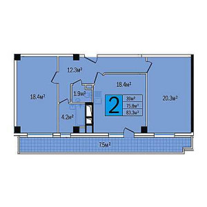 2 комнатная 83.3м²