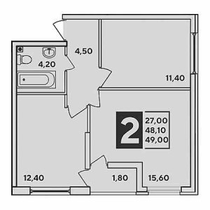 2 комнатная 49м²