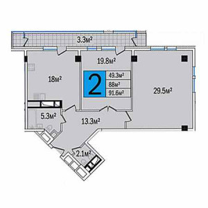 2 комнатная 91.6м²