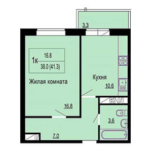 1 комнатная 41.3м²