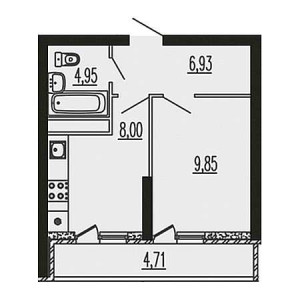 1 комнатная 34.44м²