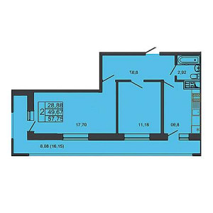 2 комнатная 57.75м²