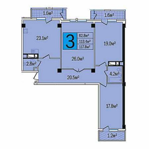 3 комнатная 117.8м²