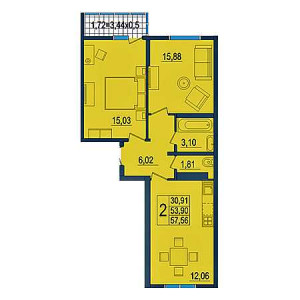 2 комнатная 57.56м²