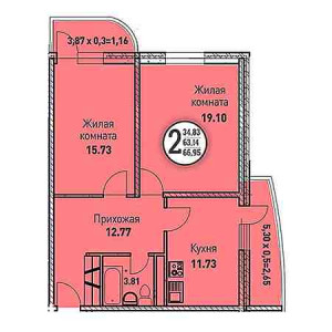 2 комнатная 66.95м²