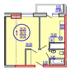 1 комнатная 40.06м²