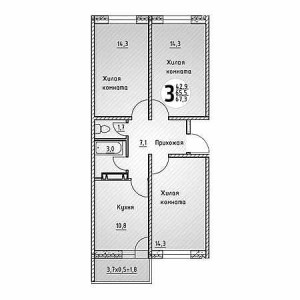 3 комнатная 67.3м²