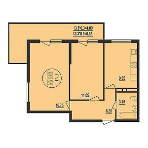 2 комнатная 54.3м²