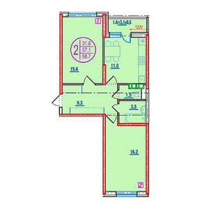 2 комнатная 58.7м²