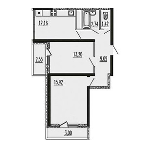 2 комнатная 60.08м²