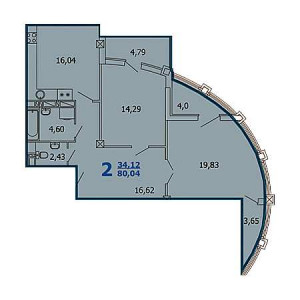 2 комнатная 80.04м²