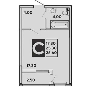 Студия 26.6м²