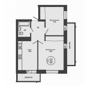 2 комнатная 49.3м²