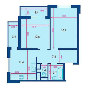 2 комнатная 56.5м²