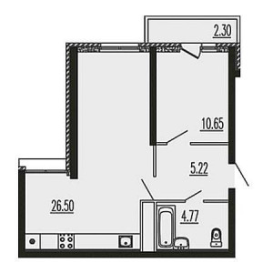 1 комнатная 49.44м²