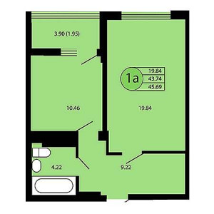 1 комнатная 45.69м²