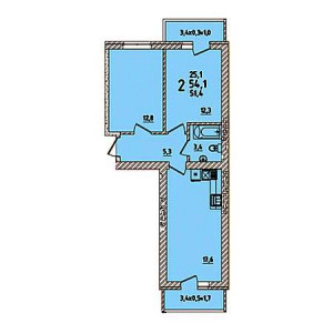 2 комнатная 54.1м²