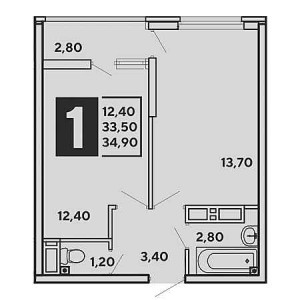 1 комнатная 34.9м²