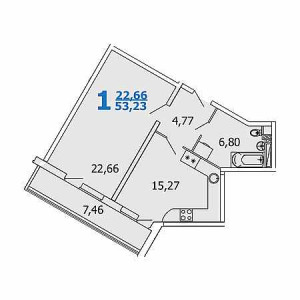 1 комнатная 53.23м²