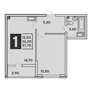 1 комнатная 37.7м²