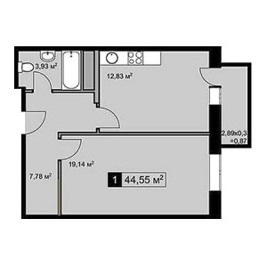 1 комнатная 44.55м²