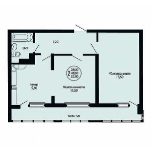 2 комнатная 52.9м²