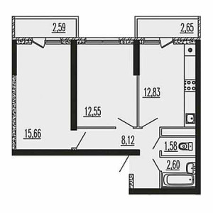 2 комнатная 58.58м²