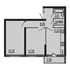 2 комнатная 56.36м²