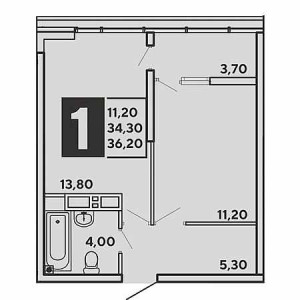 1 комнатная 36.2м²