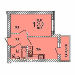 1 комнатная 31.8м²