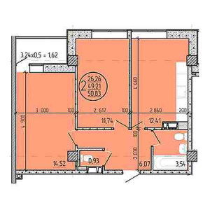 2 комнатная 50.83м²